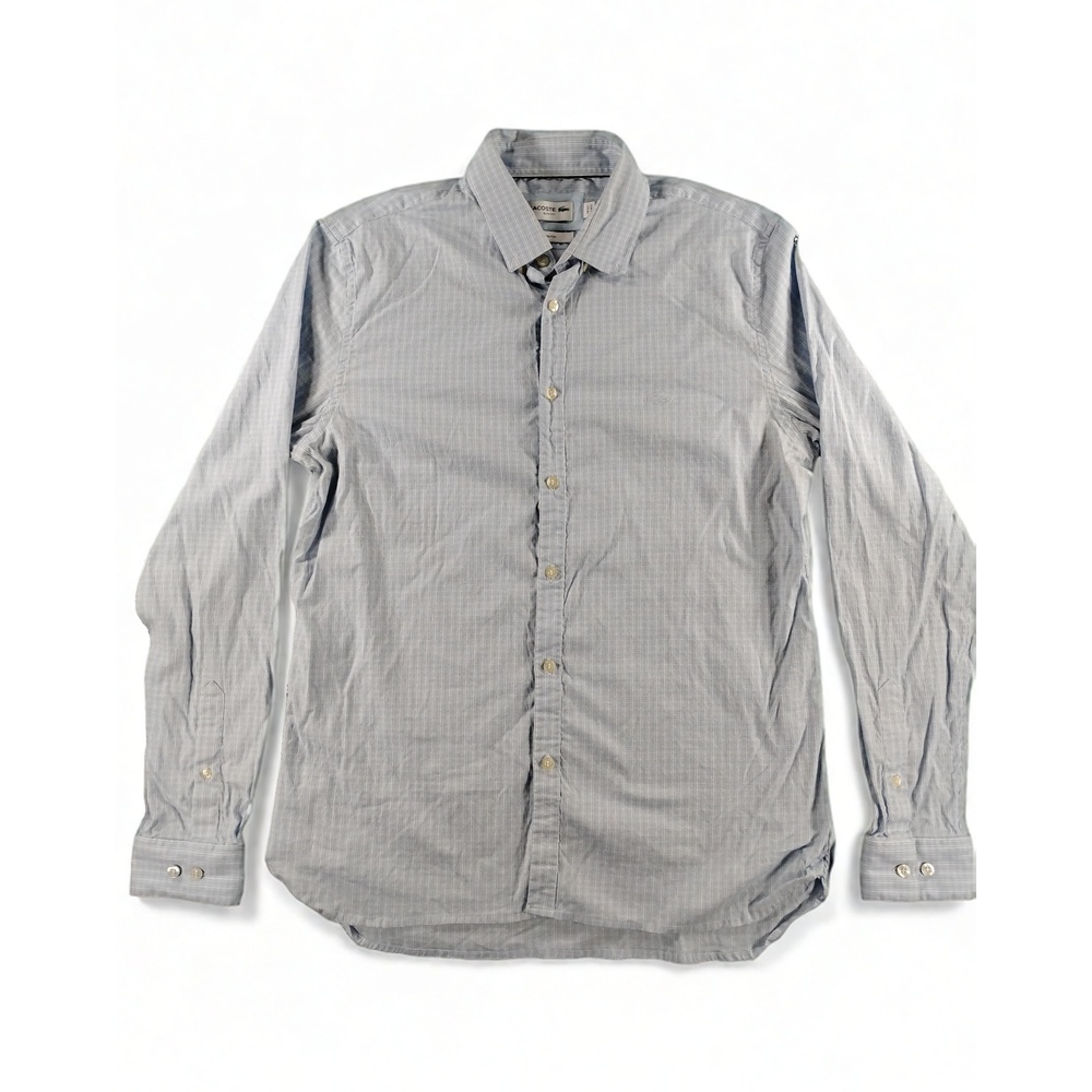 Lacoste Mens Slim Fit Long Sleeve Button Down Shirt Size 16.5 Stretch Grid Check